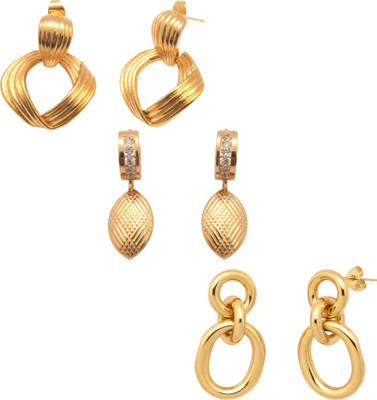 KAYYA21 KAYYA21 Gold-Plated Hoop & Drop Earrings Set for Women (3 Pairs) Stainless Steel Earring Set
