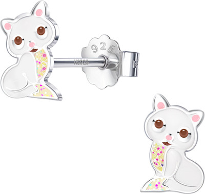 HighSpark 925 Silver Cute Enamel Stud Earrings - Cute Kitten Sterling Silver Stud Earring