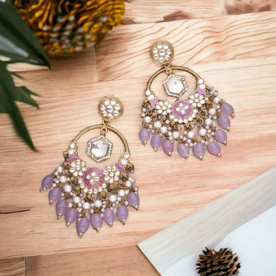 Jemeefly Traditional Kundan Chandbali Earring with Pearls for Women & Girls Alloy Drops & Danglers
