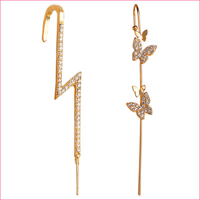 Daliva Pack Of 2 Golden Stylish Zircon Studded Butterfly / Ear Cuff for Women Cubic Zirconia Alloy Cuff Earring