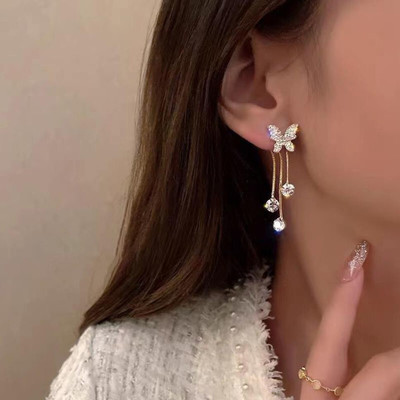 AVIRA ENTERPRISES Korean Elegant Cute Rhinestone Butterfly Stud Earrings For Women Girls Stainless Steel Stud Earring