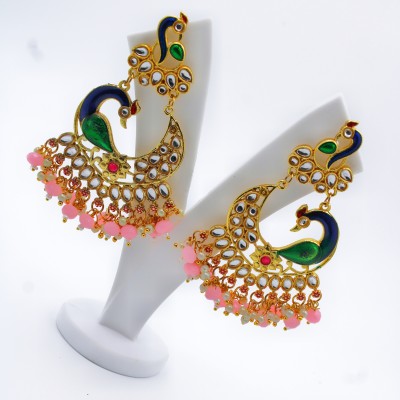 HyaatCraze Elegant Peacock-Design Meenakari Pearl Earring for Girls & Women Zinc Chandbali Earring