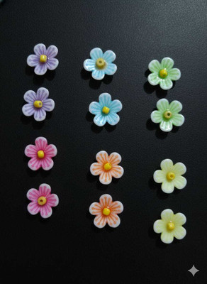 kalakarihand Trendy Multicolor Cute Flower Stud Earrings for Girls & Women (Set of 6 Pairs) Plastic Stud Earring
