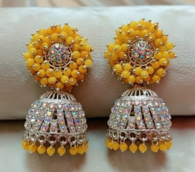 pas Unique Blue Beaded Stone Jhumka Earrings for girls & women for party wear Beads Alloy Stud Earring, Rhinestone Studs, Plug Earring, Earring Set, Drops & Danglers