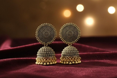 pas Royal dark black golden Kundan Earrings with Pearl Drops Beads, Pearl Alloy Jhumki Earring, Drops & Danglers, Stud Earring, Plug Earring, Rhinestone Studs