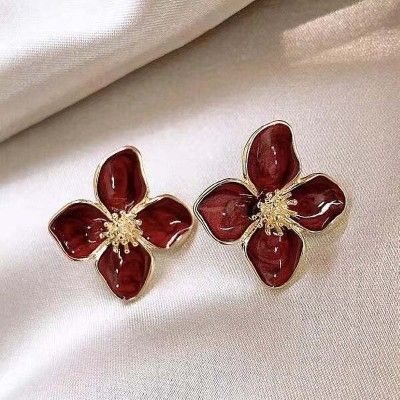 neze NZ 81 Glazed 3D Flower Earrings Alloy Clip-on Earring