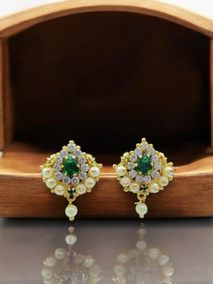 Raikar Jewellers Regal Bloom Drops Green Diamond Copper Stud Earring