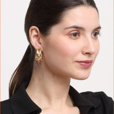 TVI Korean Golden Simple Curved Triple Hoop Earrings For Women/Girls Alloy Hoop Earring