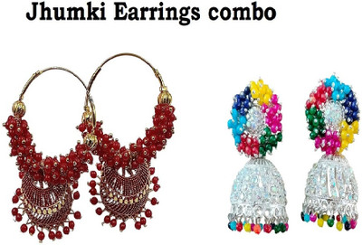 MAYRA TRADING Red bali and multicolour jumki combo set Brass Jhumki Earring