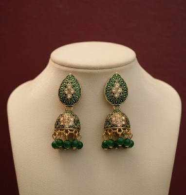 Drawingel Dome- shape green jhumki earrings Brass Jhumki Earring