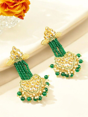 ANOUK Gold-Plated Green Enamelled Kundan Studded Classic Drop Earrings Alloy Stud Earring