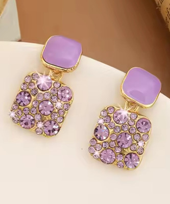 JRISSY Gold-Plated Geometric Stainless Steel Rhinestone Studded Antique Drop Earrings Alloy Stud Earring