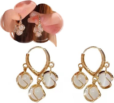 polluxcraft PolluxCraft Korean Design Sense Opal Stone Ball Ear Buckle Earrings Opal Alloy Drops & Danglers