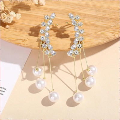 Daliva Korean Studded Ear Cuff Pearl Tassel Drop Earrings For Women/Girls Pearl Alloy Drops & Danglers