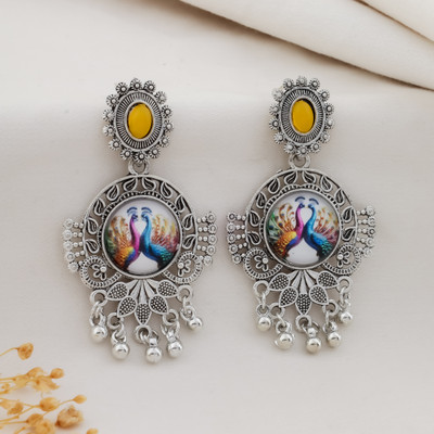 Vigilantee Jewels Premium Double Peacock Oxidised Silver Trendy Earrings Beads, Pearl Alloy Earring Set, Drops & Danglers, Chandbali Earring, Plug Earring