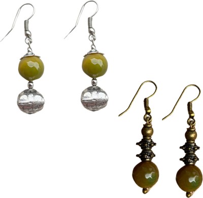 ESTAVITO Handmade Designer Earrings Glass Bead stone (2 pairs) Beads Brass Drops & Danglers