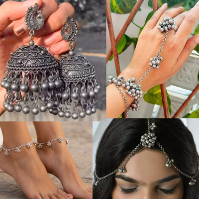 Ashir Combo of 4 Earrings,Payal/Anklet,Mang tikka,Bracelet Bangles for Women and Girls Alloy Jhumki Earring