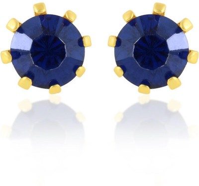 Dzinetrendz Brass Goldplated Faux Blue Sapphire Neelam Stud Earrings Women Brass Hoop Earring