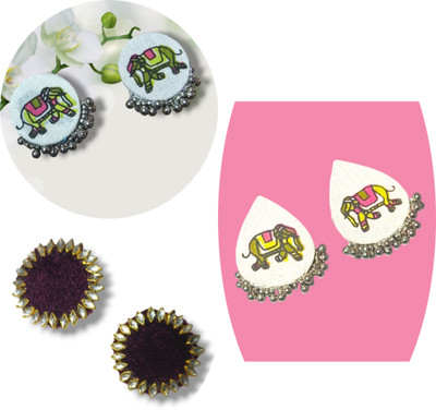 DIPRIYA GALLERY BLACK FABRIC EARRINGS COMBO PACK OF 3 Wood Stud Earring