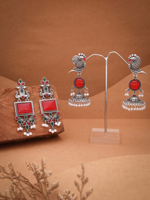 Alasca Drop Earrings for Women & Girls Pearl Design with Brass Metal Diamond Brass Drops & Danglers