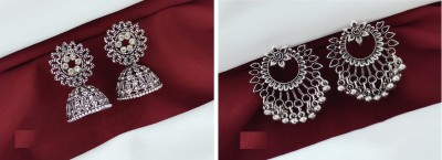 D'CART PACK OF 2 silver earrings jhumki oxidised indian Navratri Navratra garba Diamond Brass, Metal Earring Set, Jhumki Earring, Ear Thread
