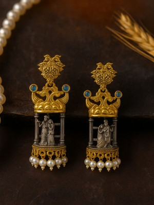 Digital Dress Room Dangler Afghani Jhumka Earrings Radha-Krishna Designs With Pearl Brass Drops & Danglers