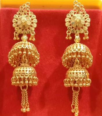 AZMA Traditional Gold Plated Double Jhumka Earrings for Women and Girls Alloy Earring Set
