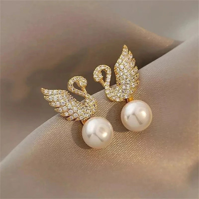 LBTK AASMA FASHIONS swan design earings Pearl Alloy Stud Earring