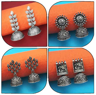paraachhiya Trendy Silver Oxidized Jhumka Earrings Set for Women & Girls – Pack of 4 Modern Beads Alloy Jhumki Earring