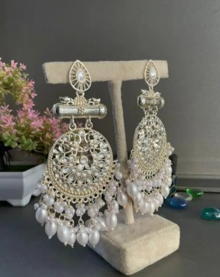 HHJEWELRY Gold & Danglers Earring for Women & Girls Diamond, Pearl Brass Drops & Danglers Amethyst Alloy Chandbali Earring