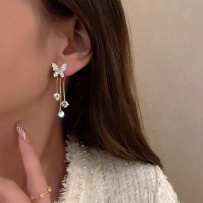 rk arts Korean Studded Butterfly Tassel Earrings 2 Pcs/Set Stainless Steel Jhumki Earring
