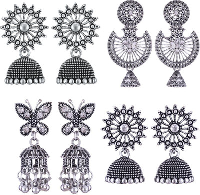 MEENAZ silver earrings jhumki combo oxidised earrings jhumka south indian temple party Beads, Pearl, Cubic Zirconia, Diamond Brass, Enamel, Copper, Zinc, Stone Jhumki Earring, Chandbali Earring
