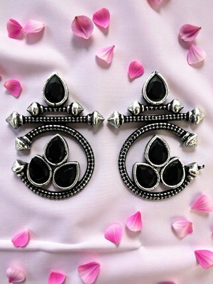 TANSUM COLLECTION Latest Stylish Black Stone Earrings for Women & Girls, Occasion & Party Wear Brass Drops & Danglers