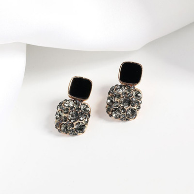 Dressberry Black Earrings for women korean earring full diamond Ear Ring stylish Western Cubic Zirconia, Crystal, Diamond Alloy, Metal, Stone Earring Set, Drops & Danglers