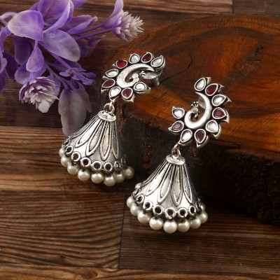 Tanusha Jewels Beautiful Silver Oxidised jhumkki for women & girls Pearl Brass Jhumki Earring