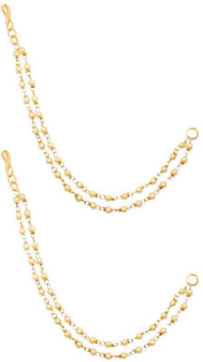 KYOOT JEWELS Bahubali 2 Layered Kaan Chain Ear Chain White Pearl Drop Mother of Pearl Brass Ear Thread