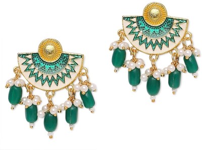 fabula Green Meenakari Chandbali Earrings - Egyptian Design - Indo Western - Beads, Crystal Alloy Chandbali Earring