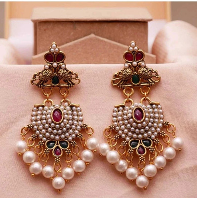 DANGAR ENTERPRISE Fancy Light Weight Pearl Gold Platted Oxidized Earrings for Girls Pearl Alloy Diamond Alloy Jhumki Earring