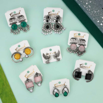 Gimiss Elegant Colorful Elegance: Ethnic Earrings with Stone Embellishments Alloy Drops & Danglers, Hoop Earring, Jhumki Earring, Stud Earring, Rhinestone Studs