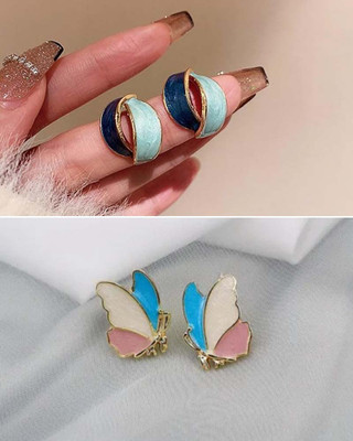 RV YUWON Combo of 2 enamel cross and multicolor butterfly stud earring Cubic Zirconia, Pearl, Zircon, White Zircon Alloy Stud Earring