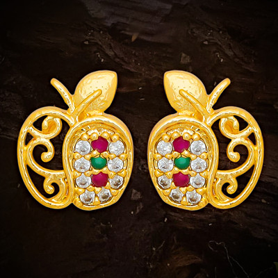 Raj And Deb Premium Collection Of Miron Gold Plated CZ Stud Earrings For Women And Girls Brass Stud Earring