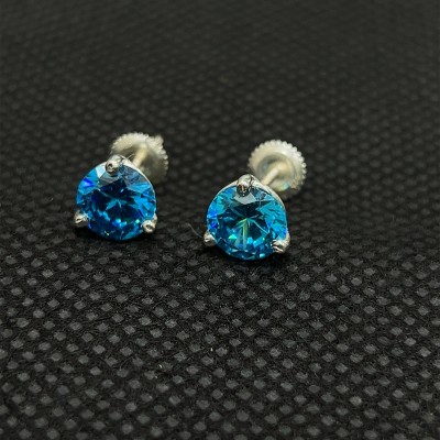 ASPIRA JEWELS Round Cut Free Size Synthetic London Blue Topaz Women's & Girls Stud Earrings Zircon Sterling Silver Stud Earring