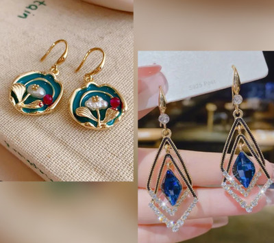 LOVIA BY HM FESTIVE EARRINGS COMBO FOR WOMEN, EARRING SET, CRYSTAL STONE EARING Cubic Zirconia Alloy, Brass Plug Earring, Earring Set, Rhinestone Studs, Drops & Danglers