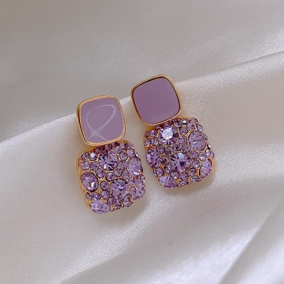 fashion fx Purple Ear Tops Crystal Stud Earring Jewellery For Women and Girls Metal Stud Earring