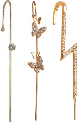 Vembley Pack Of 3 Studded Butterfly And Thunderbolt Ear Cuff Alloy Cuff Earring