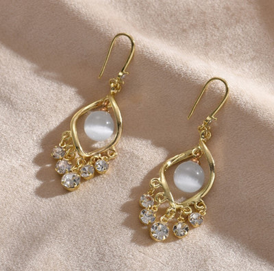 BLINGEE Zircon Pearl Jhumki Korean Earrings For Women Trendy Western Fashion Earring Pearl, Crystal, Cubic Zirconia, Diamond Alloy Earring Set, Drops & Danglers, Jhumki Earring