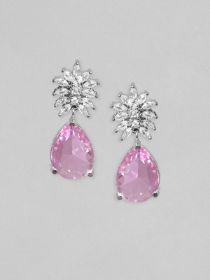 RUBANS 18K Rose Gold Plated Premium White & Tourmaline Zircons Dangle Earrings Brass Drops & Danglers