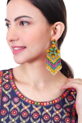 FFHANDICRAFT Bohemian Earrings For Women and Girls Handmade Seed Beaded Long Drop Alloy Drops & Danglers