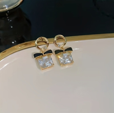AKISON JEWELS Bow Earrings Korean Earrings For Women Girls Trendy Western Fashion stylish Crystal, Diamond, Cubic Zirconia Alloy Earring Set, Drops & Danglers
