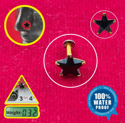 zevarhouse B Single Black Star NP 920 Crystal Brass Stud Earring